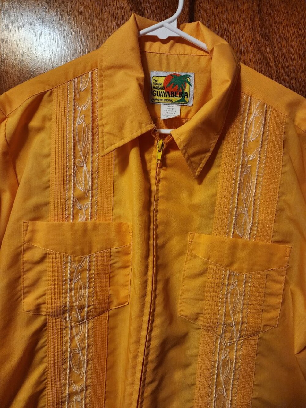 Men's Large Haband Guayabera Yellow Full Zip Short Sleeve Shirt